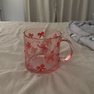 Pink Bow-Patterned Glass Mug.